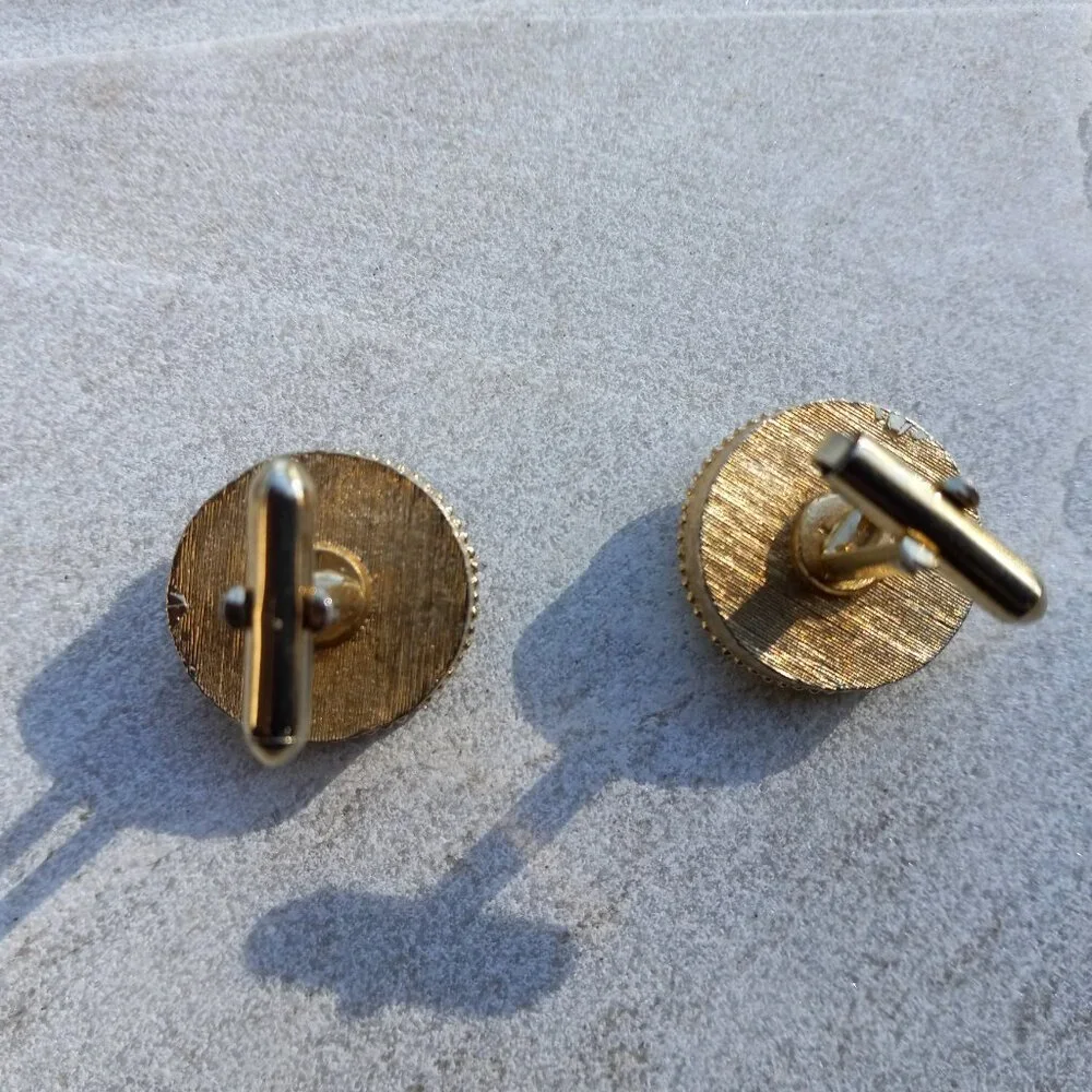 1960s MCM Swarovski Rivoli Crystal Gold Cufflinks Mad Men Style